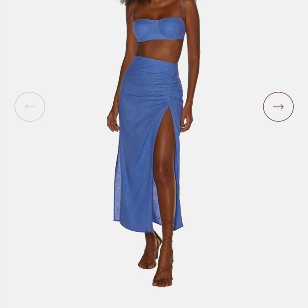 Vix Blue Linen Midi Skirt - Size Large
